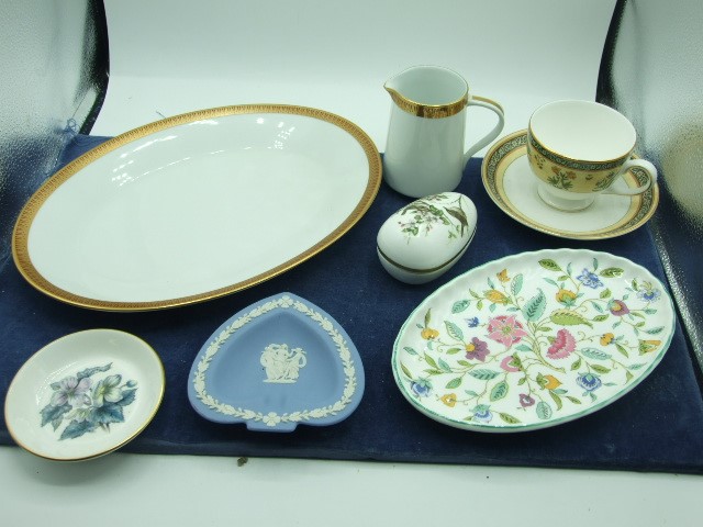 Noritake Milton Jug and Oval plate , Jasperware Ashtray , Royal Worcester Pin Dish , wedgwood cup
