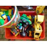 Box of toys and building blocks
