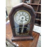 Mahogany Cased Mantle Clock with pendulum 18 1/2 inches tall