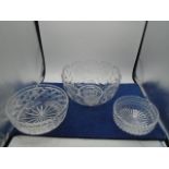 Crystal cut glass bowls x 3