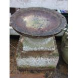Weathered Concrete Bird Bath on Square Stand 18 inches overall height 16 wide