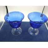Pair of Blue stemmed glasses 7 inches tall