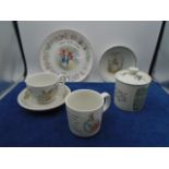 Wedgewood Peter Rabbit china to include christmas plate, tea cup and saucer, cup, bowl and small pot