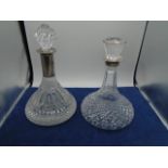 2 ships decanters with silver plate collars