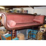 Mahogany Framed Scroll End Sofa 23 inches deep seat height 14 inches from floor ( one front leg