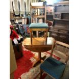Pine pedestal drop leaf table and 2 chairs ( top varnish coating worn in places )