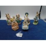 Royal Albert Beatrix Potter Figures to incl Poorly Peter Rabbit, Cousin Ribby, Mrs Rabbit, Jemima
