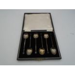 Set of 6 cased silver coffee spoons