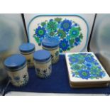 Retro flowers tray, tins and 12 placemats