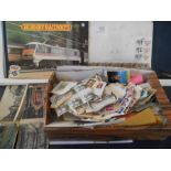 A Box of used stamps, post cards and a Hornby Railways booklet.