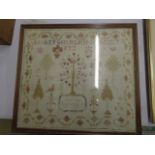 Framed stitch work, Mary Ann Hawkins aged 12 1840 (?) 47x43cm