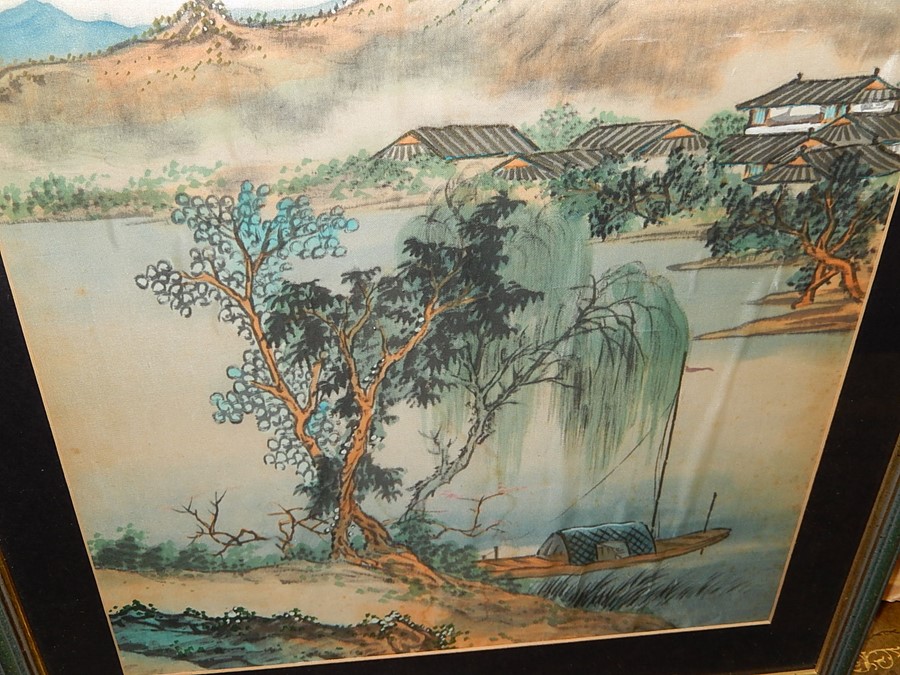 Oriental Picture on cloth 13 1/2 x 17 1/2 inches - Image 3 of 3