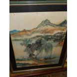 Oriental Picture on cloth 13 1/2 x 17 1/2 inches