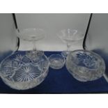 Crystal cut bowls and 2 glass comports