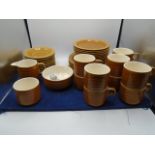 Hornsea saffron tea set, 6 plates 22cm, 12 plates 17cm, 10 saucers, 10 mugs, milk jug, sugar bowl