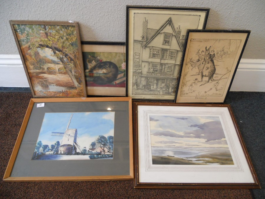 Quantity of various artwork to include watercolours, pen and wash and prints (a/f) (6)