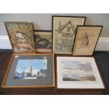 Quantity of various artwork to include watercolours, pen and wash and prints (a/f) (6)