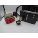 kodak EK160 EF instant camera in case, prinzflex lens, Halina camera