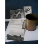 Trench art from 13lbs EWB USA plus collection of military photographs and postcards relating to