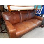 Large 3 Seater Brown Leather Sofa