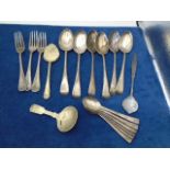 Quantity of silver plated cutlery including a caddy spoon