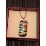 Coloured Glass made with love pendant with chain stamped 925