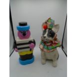 Burtie Basset money box and retro paper Mache clown dog