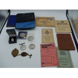 3 autograph books, few coins, ww2 medal, armed forces veteran badge, ww2 memorabilia- ration book