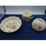 Royal Doulton Peter Rabbit 'bunnykins' bowl, cup and money box