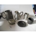 Ronson 'Crown' table lighter plus Wedgwood ashtray and cigarette holder and 3 pewter tankards