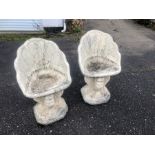 Weathered Concrete Scallop Shell Chairs with 3 fish as supports ( heavy and one piece )