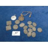 14x William Bros Stores tokens (1d, 2d, 3d, 6d and one shilling) plus 2 medallions