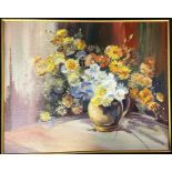 G. Martin a framed oil on board of Daisies in a vase 48x59 cm inscribed G Martin with two other