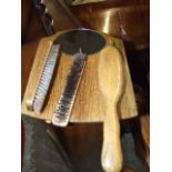 Oak wall mounted clothes brush set