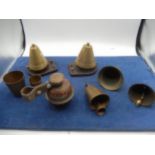 Collection of various brass bells and 2 cups