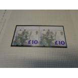 A blue album of 70ish pages of uncirculated stamps mostly in pairs with gutter inc 2 x £10 stamps