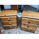 Pair of pine 3 drawer bedside drawers 47 cm wide 33 deep 55 tall