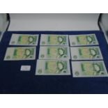 8 green paper one pound notes - 6 x Somerset with 2 consecutive number sets AR24 450467/68/69 and