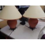 2 large terracotta lamps and shades