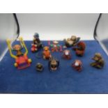 collection of monkey toys- vintage swingers with rolling eyes, chimp lighter, wind ups etc