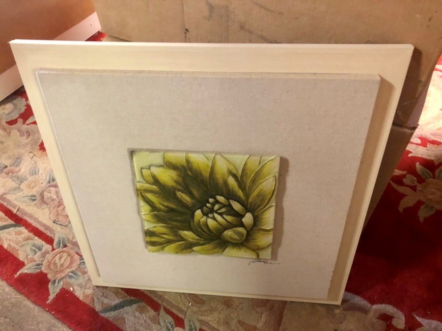 Painted glass plaque flower picture