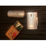 2 lighters ( one Ronson ) and Spanish leather matchbox