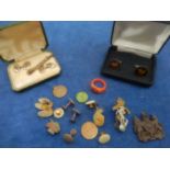 2 boxed cufflinks and box of cufflinks, buttons and brooches