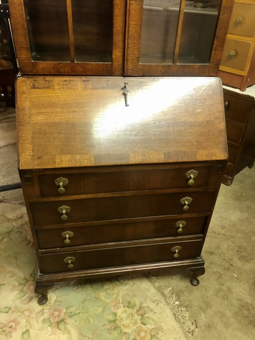 Oak Bureau Bookcase 75 inches tall 32 inches wide at base - Image 2 of 5