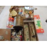 box of assorted items to include ship in bottle, china figures