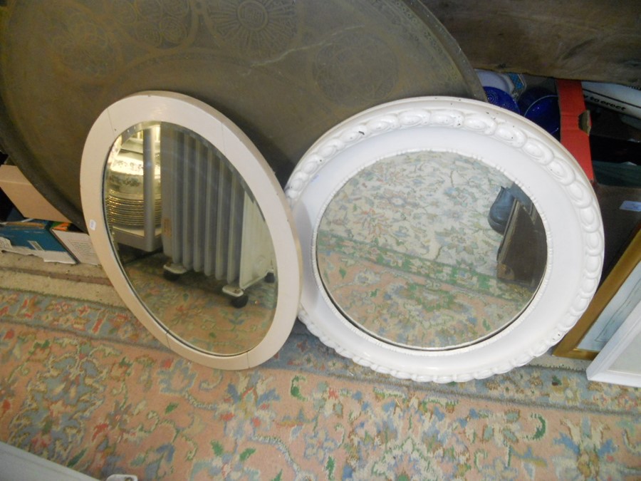 2 Vintage Oval Wood Framed Mirrors