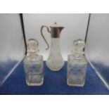 Claret jug and 2 decanters