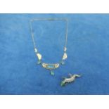 gold plated necklace and silver lizard brooch (hallmark 935)