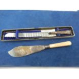 Staffordshire silver handled bread knife and silver plated fish knife