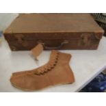 vintage suitcase and victorian style button up boot covers?